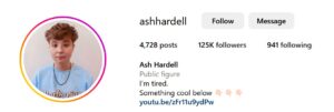 Screenshot of LGBTQ+ influencer Ash Hardell's Instagram Profile