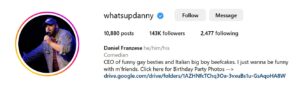 Screenshot of LGBTQ+ influencer Daniel Franzese's Instagram Profile