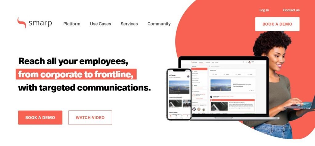 Employee advocacy platforms – Screenshot of the Smarp Homepage 