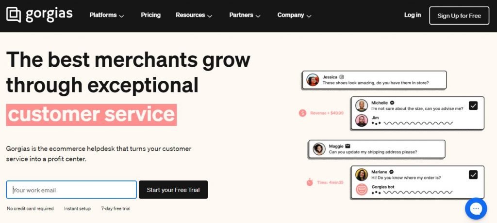 Gorgias - E-commerce help desk software – Screengrab of Homepage 