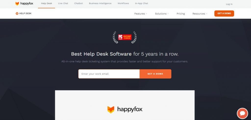 HappyFox -Screengrab of Homepage 