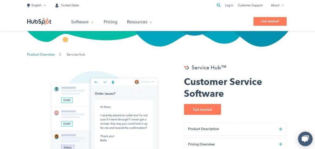 HubSpot - E-commerce help desk software – Screengrab of Homepage 