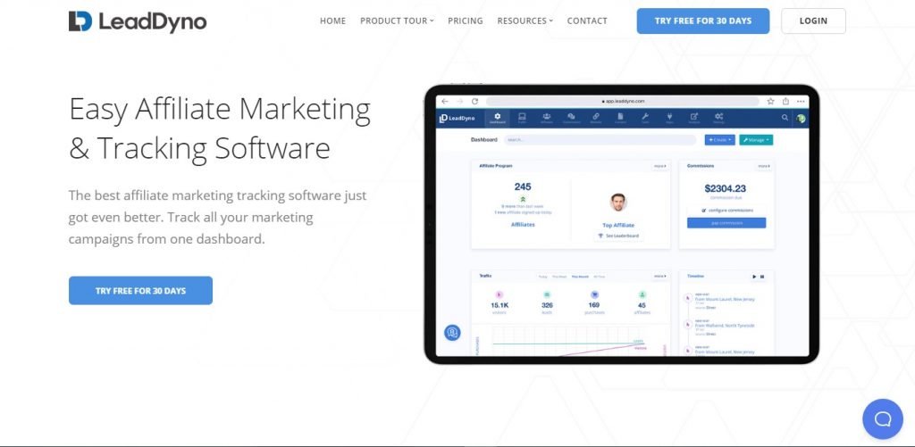 LeadDyno Partner Marketing Software landing page