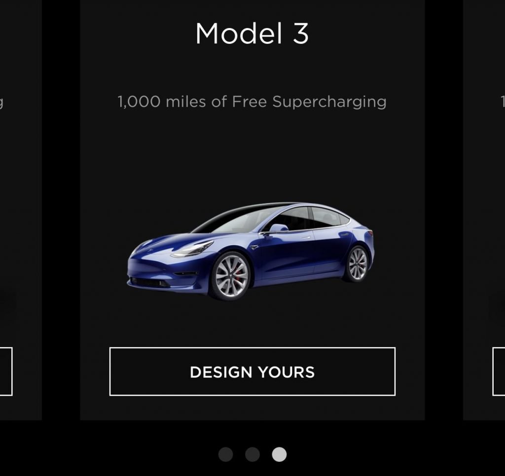 Tesla's referral program: Image of a Tesla Model 3 vehicle with the words "1000 miles of free supercharging" above it