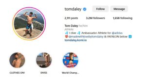 Screenshot of LGBTQ+ influencer Tom Daley's Instagram Profile
