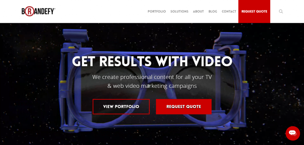 Screenshot of the Brandefy video marketing agency homepage