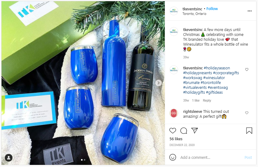 Company Swag Idea - TK Events Inc - Screenshot from Instagram