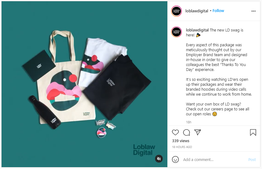 Company Swag Idea - Loblaw Digital - Screenshot from Instagram