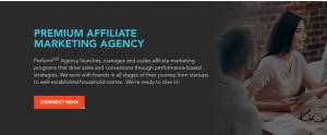 Screenshot of the Perform[cb] Agency's homepage, which says "premium affiliate marketing agency"