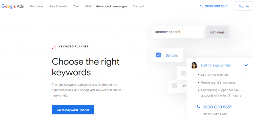 Screenshot of Google Keyword Planner PPC Management Tools Homepage