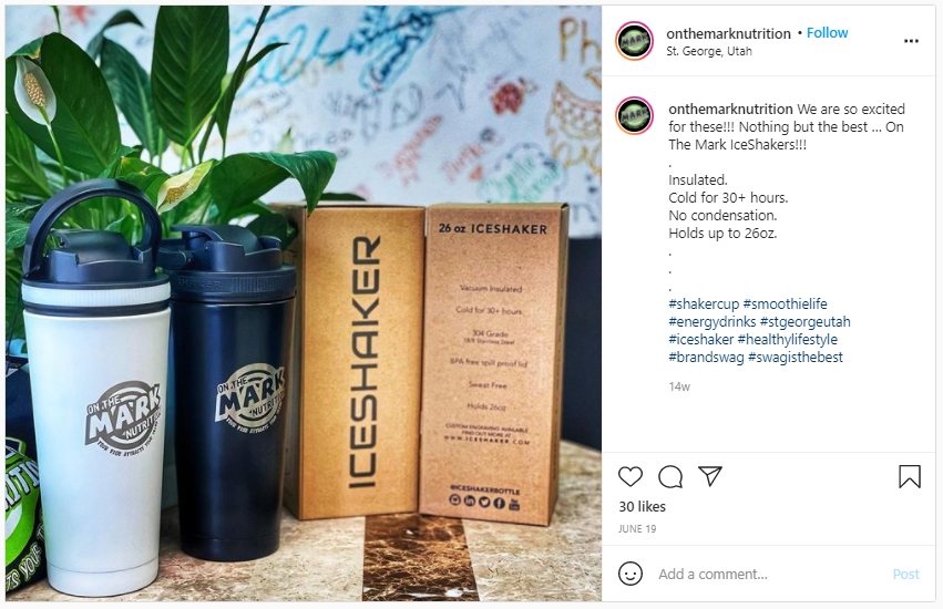 Company Swag Idea - On the Mark Nutrition - Screenshot from Instagram