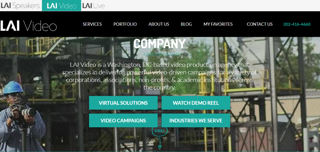Screenshot of the LAI video marketing agency homepage