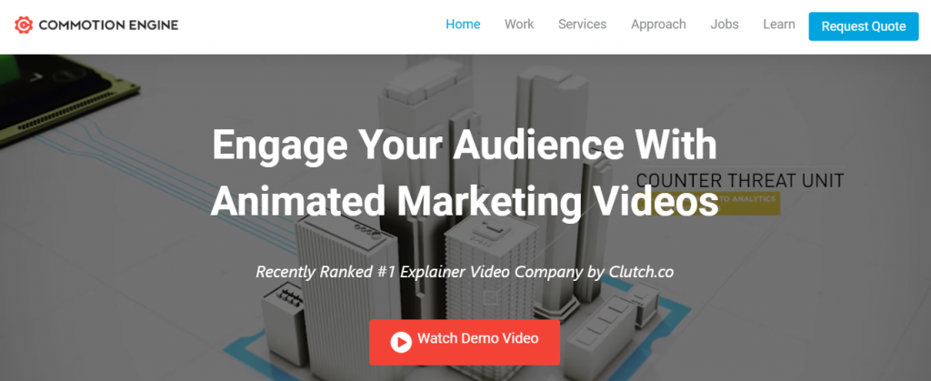 Screenshot of the Commotion Engine video marketing agency homepage