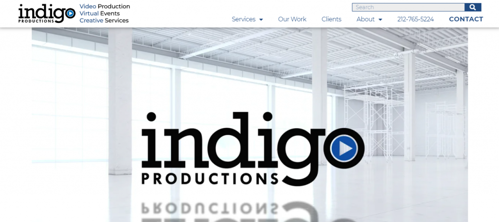 Screenshot of the Indigo Productions video marketing agency homepage