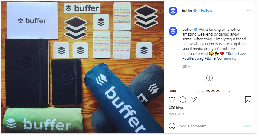 Company Swag Idea - Buffer - Screenshot from Instagram