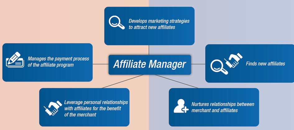 Outsourced Affiliate Program Management - graphic depicting the role of an affiliate manager 