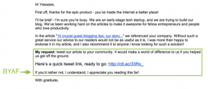 BYAF email marketing example
