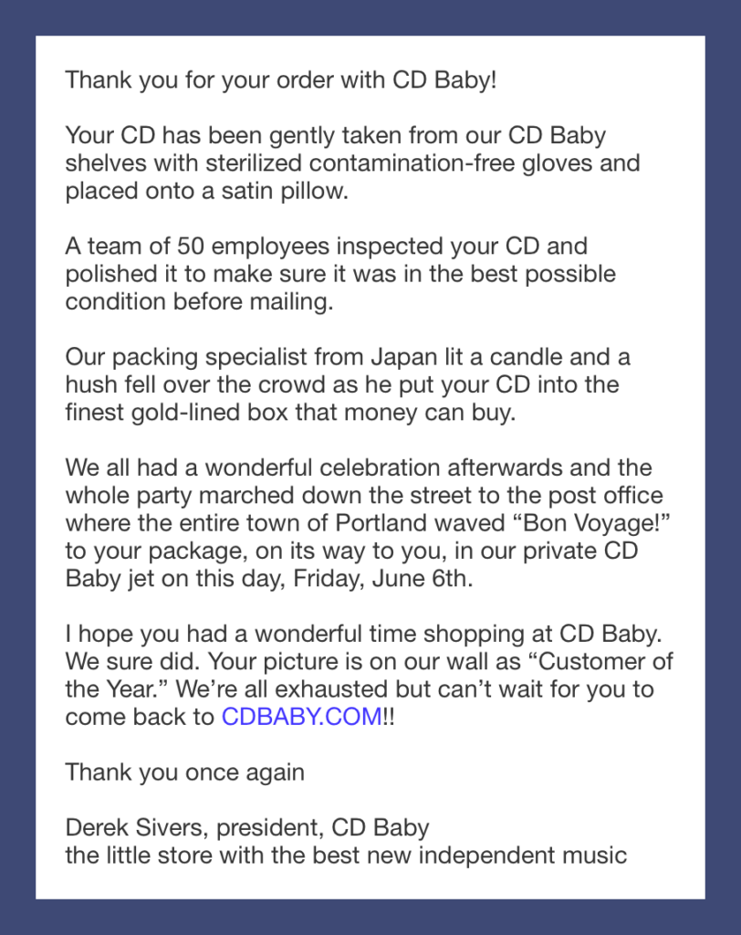 CD Baby Shipping Email Example