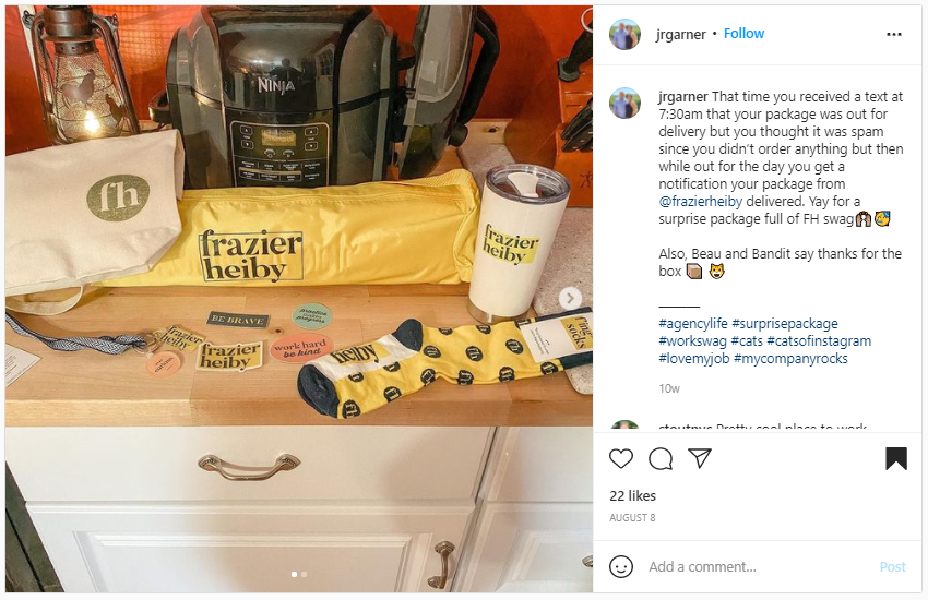 Employee Rewards Idea - WFH Care Package with socks and other branded goodies