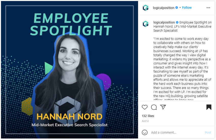 Employee rewards - employee spotlight on social media