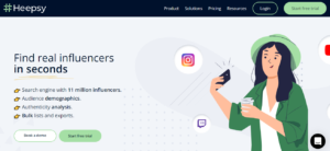 Influencer Outreach Platforms - Screenshot of the Heepsy Homepage