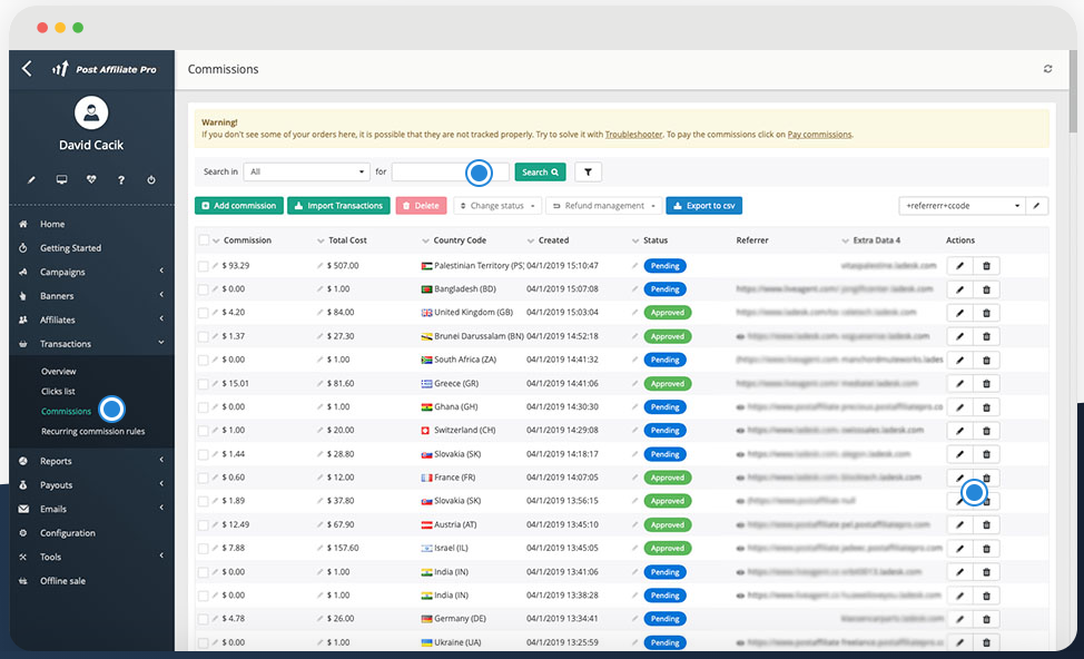Illustration of the Post Affiliate Pro affiliate management software dashboard.  
