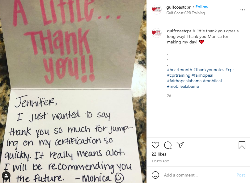 Customer Appreciation - Screenshot of a hand written thank you note from Instagram