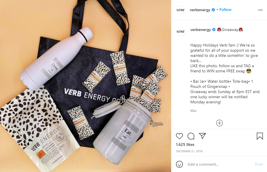 Customer Appreciation - Verb Energy Swag Giveaway Screenshot off Instagram 