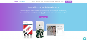 Screenshot of the Marsello Retail Marketing Platform Homepage