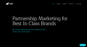 Screenshot of the Hamster Garage Agency homepage, which says "partnership marketing for best in class brands".