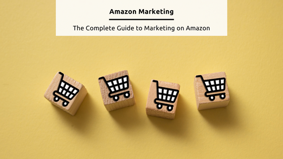 Amazon Advertising - Stock feature image from Canva of a yellow background with 4 wooden blocks that have a shopping cart printed on them