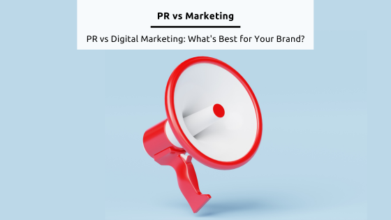 PR vs Marketing - Stock feature image from canva of a red megaphone on a light blue background
