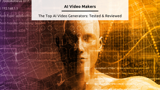 AI Video Makers - Stock concept feature image from Canva of an AI's made up of yellow and purple code