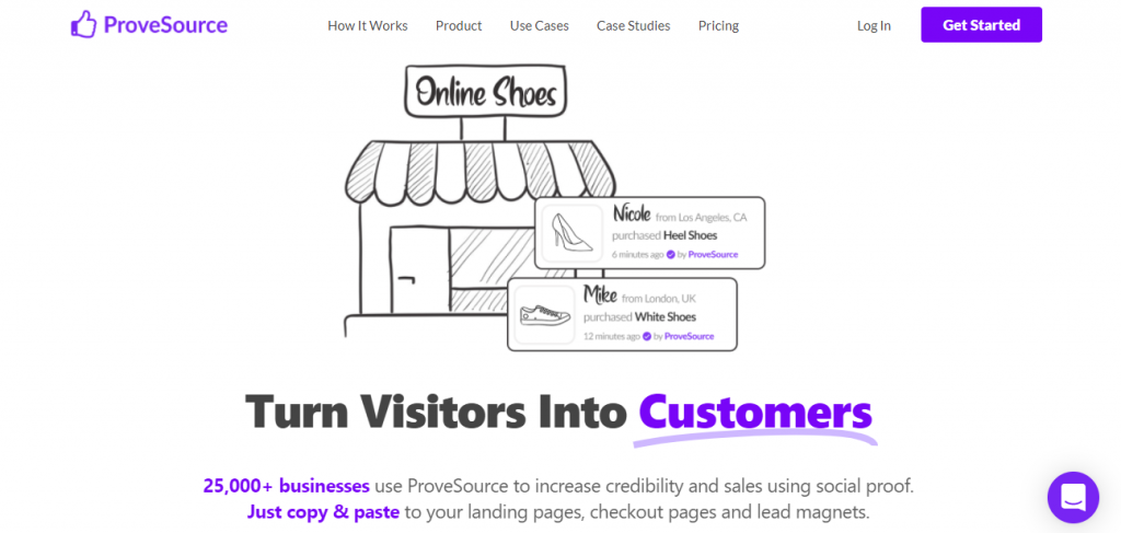 Screenshot of the ProveSource Social Proof App homepage 