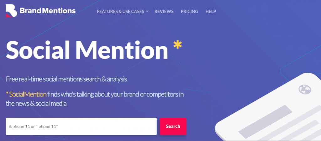 The Social Mentions logo and search bar.