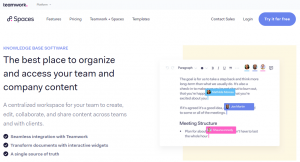 Screenshot of the Teamwork Spaces Knowledge Management Tool's Homepage