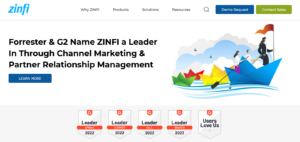 Partner Relationship Management Tools - Screenshot of the Zinfi Homepage