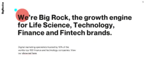 Screenshot of fintech marketing agency Big Rock's Homepage