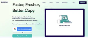 Screenshot of CopyAI Copywriting Tool's homepage