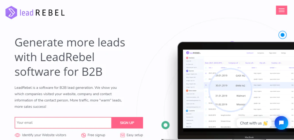 B2B Lead Generation Software - Screenshot of the Lead Rebel Homepage