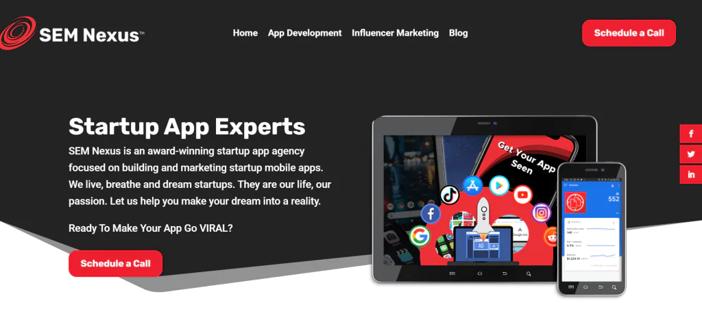 SEM Nexus App Marketing Agency Homepage